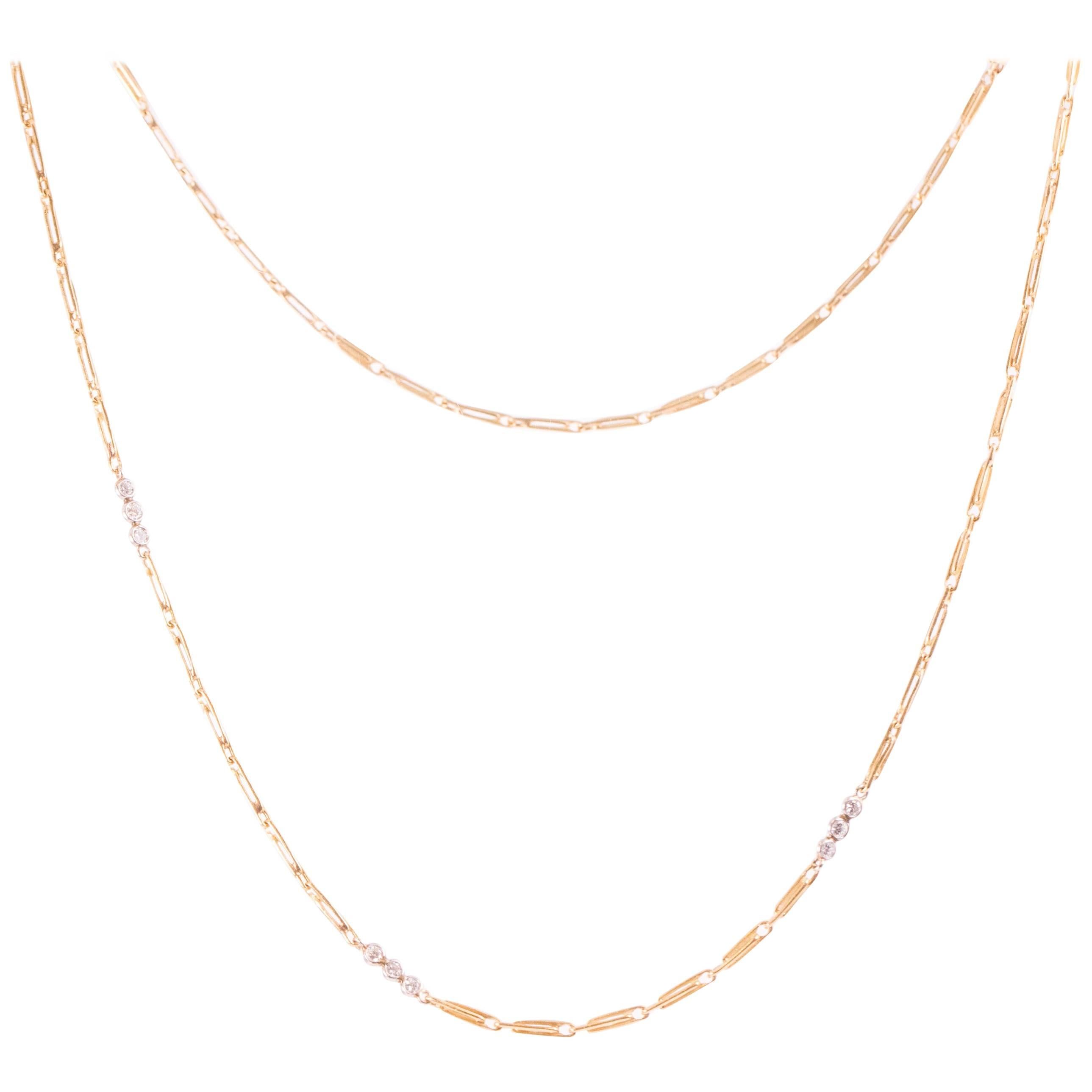 1930s 1.00 Carat Diamond and 18 Karat Yellow Gold Handmade Link Necklace