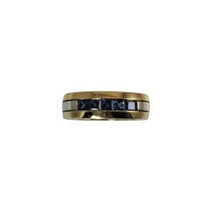 Vintage Gents 18 Karat Yellow Gold and 18 Karat White Gold Square Cut Blue Sapphire Ring