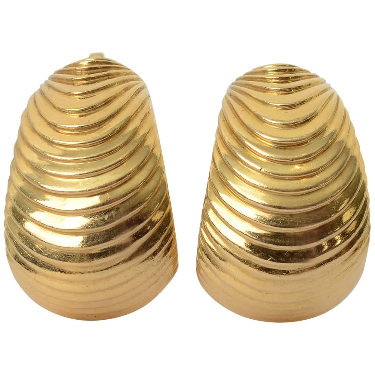 Tiffany & Co. Gold Textured Half Hoop Earrings