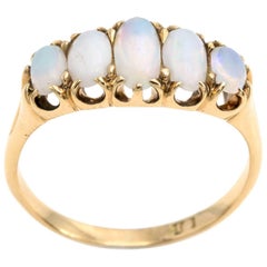 Antique Five Oval Opal Ring 18 Karat Yellow Gold