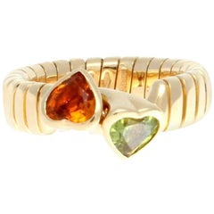 Bulgari Interlocking Citrine Peridot Heart Gold Ring