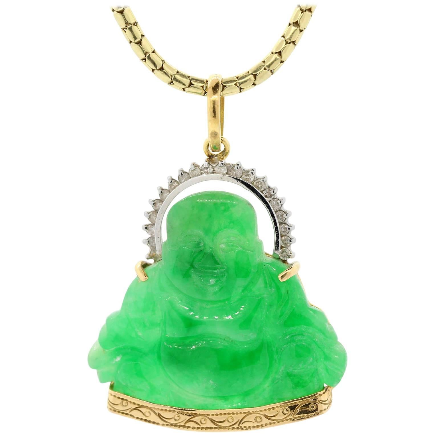 Jadeite Diamond Buddha Gold Pendant