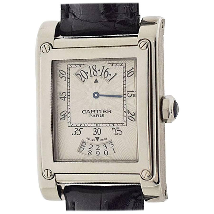 Cartier TANK A Vis LM Watch 18 Karat White Gold Leather Belt