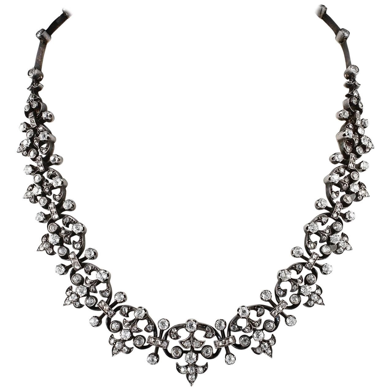 French Victorian 12.20 Carat Diamond Antique Necklace For Sale