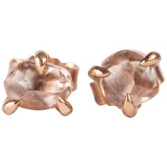 1.92 Carat Champagne Rough Diamonds in Rose Gold Stud Earrings