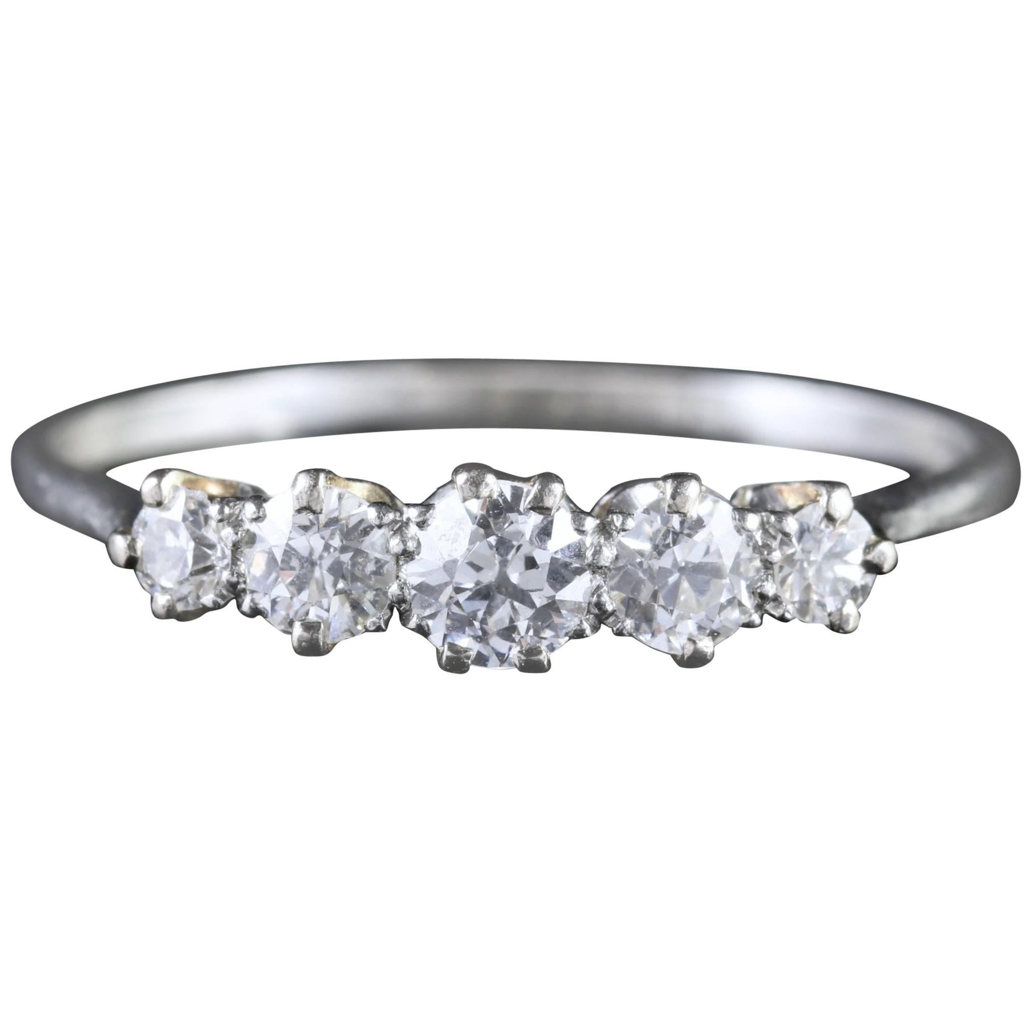 Antique Edwardian Five-Stone Diamond Eternity Ring 18 Carat White Gold