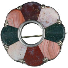 Antique Victorian Scottish Silver Agate Brooch, circa 1880