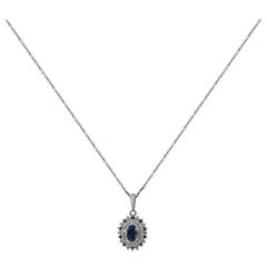 White Gold Sapphire 0.43 ct and Brilliant Cut 0.27 ct Diamonds Necklace