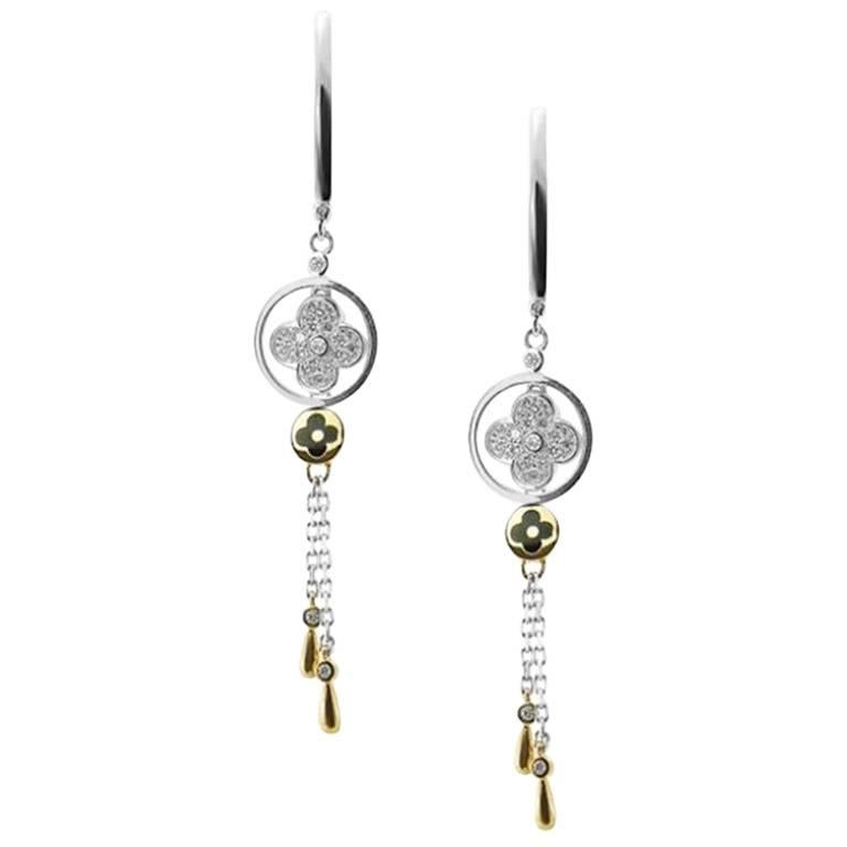 White Gold Drop with Brilliant Cut Diamonds Earrings For Sale