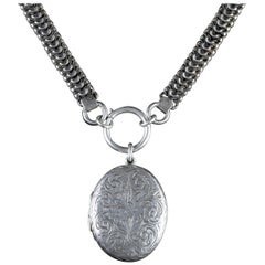 Antique Victorian Sterling Silver Locket Collar, circa 1900