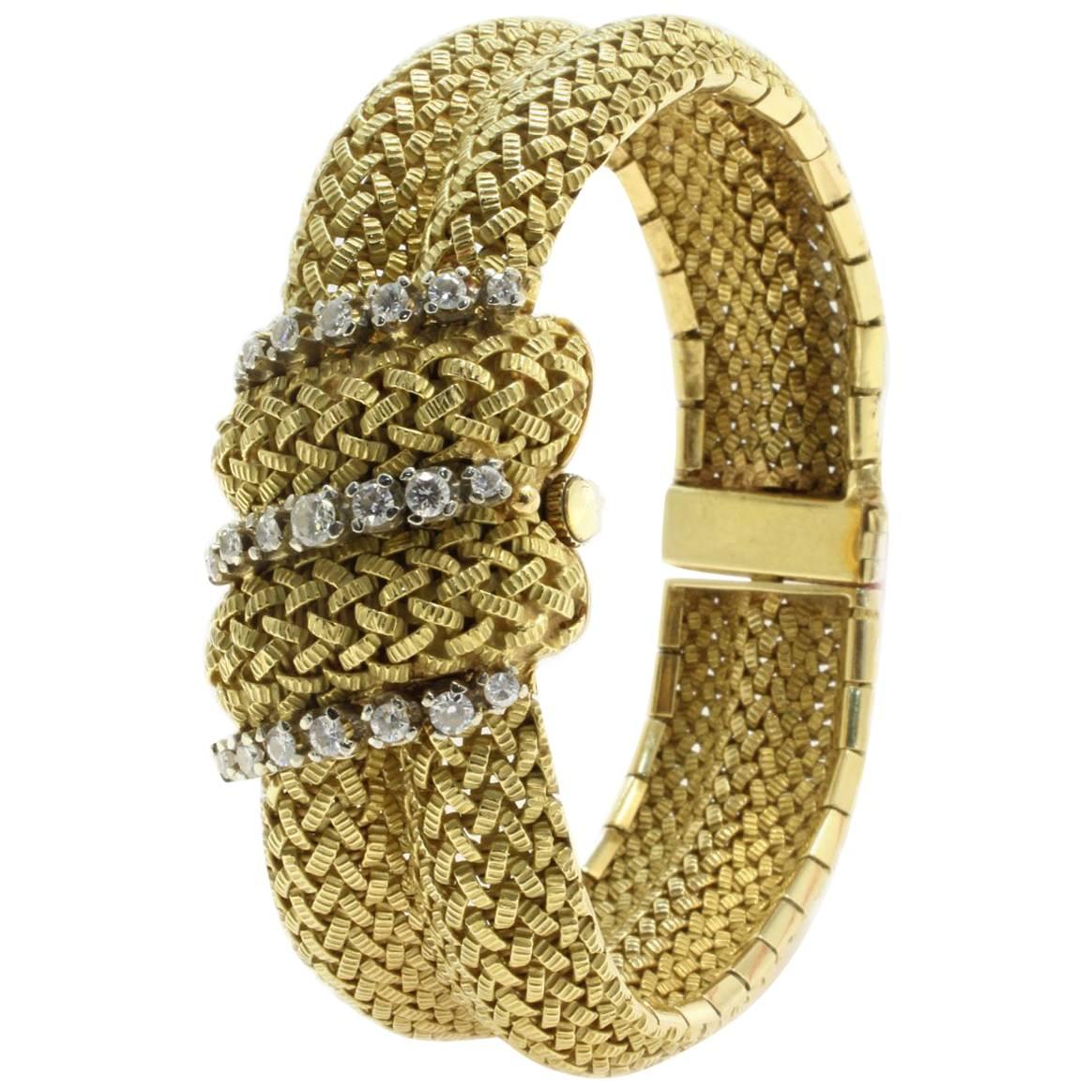 Mitte des 20. Jahrhunderts Gelbgold-Diamant-Armbanduhr