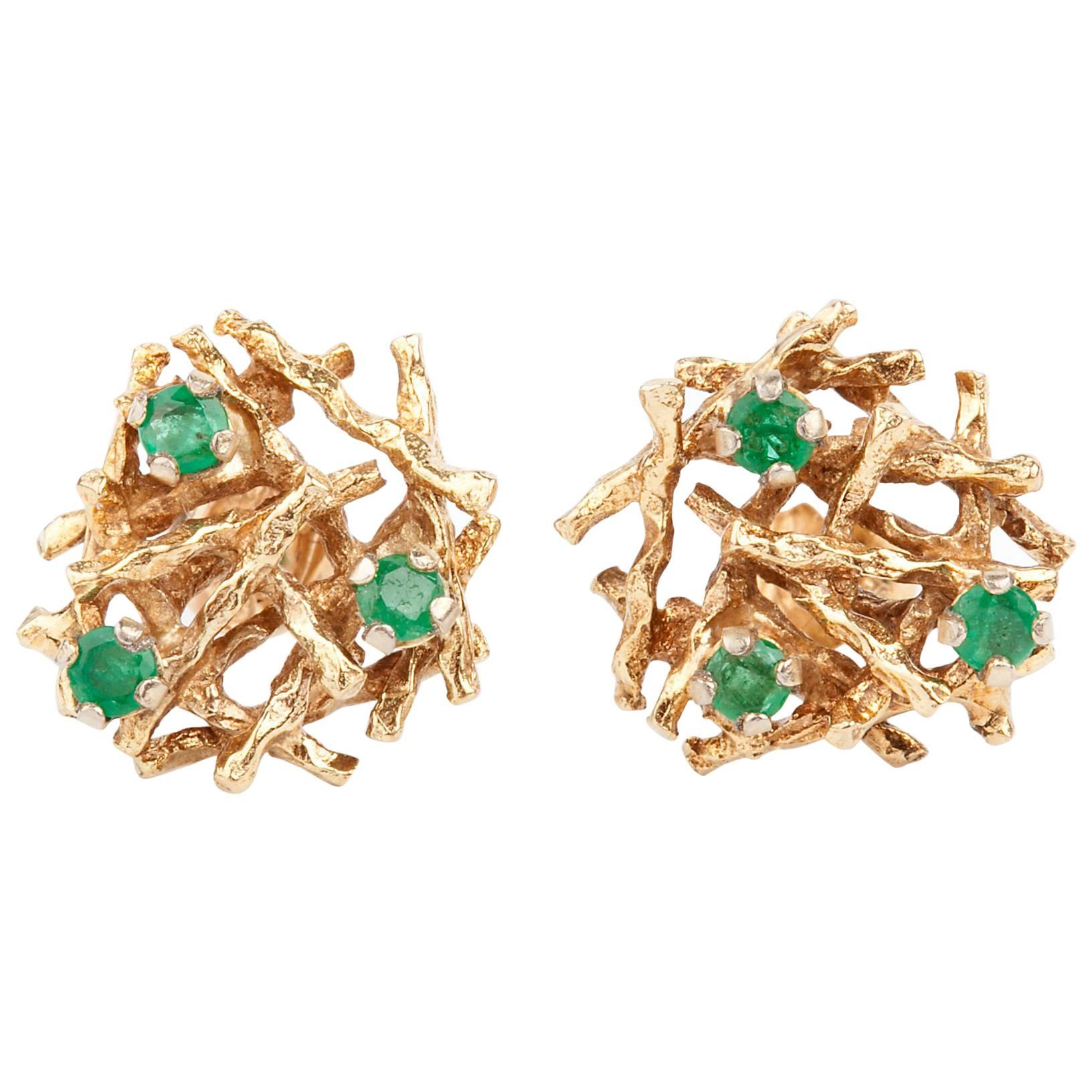 Pair of Emerald Modernist Earrings For Sale