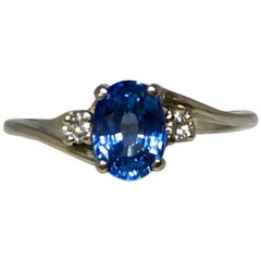 IF Ceylon Blue Sapphire and Diamond Three-Stone White Gold Ring 1.16 Carat