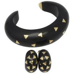 Van Cleef & Arpels Wood Cuff Earrings and Bracelet Set