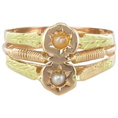 19th Century Rose and Green Gold Natural Pearl Ring