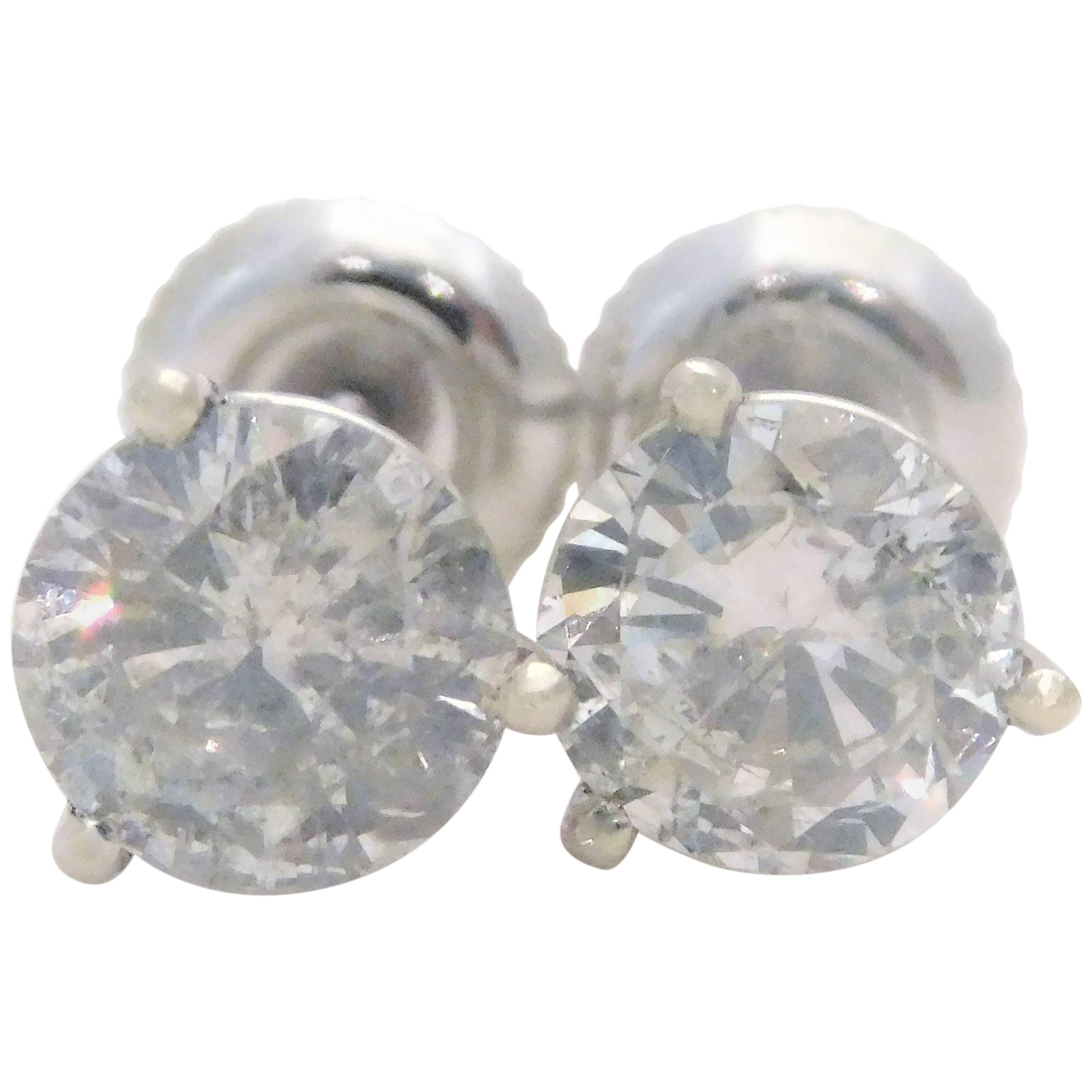 2.12 Carat Total Weight Diamond Stud Earrings For Sale