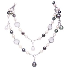 Ella Gafter Pearl Diamond Chain Sautoir Necklace