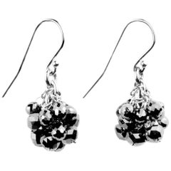 Julius Cohen White Gold and Black Diamond Pom Pom Earrings