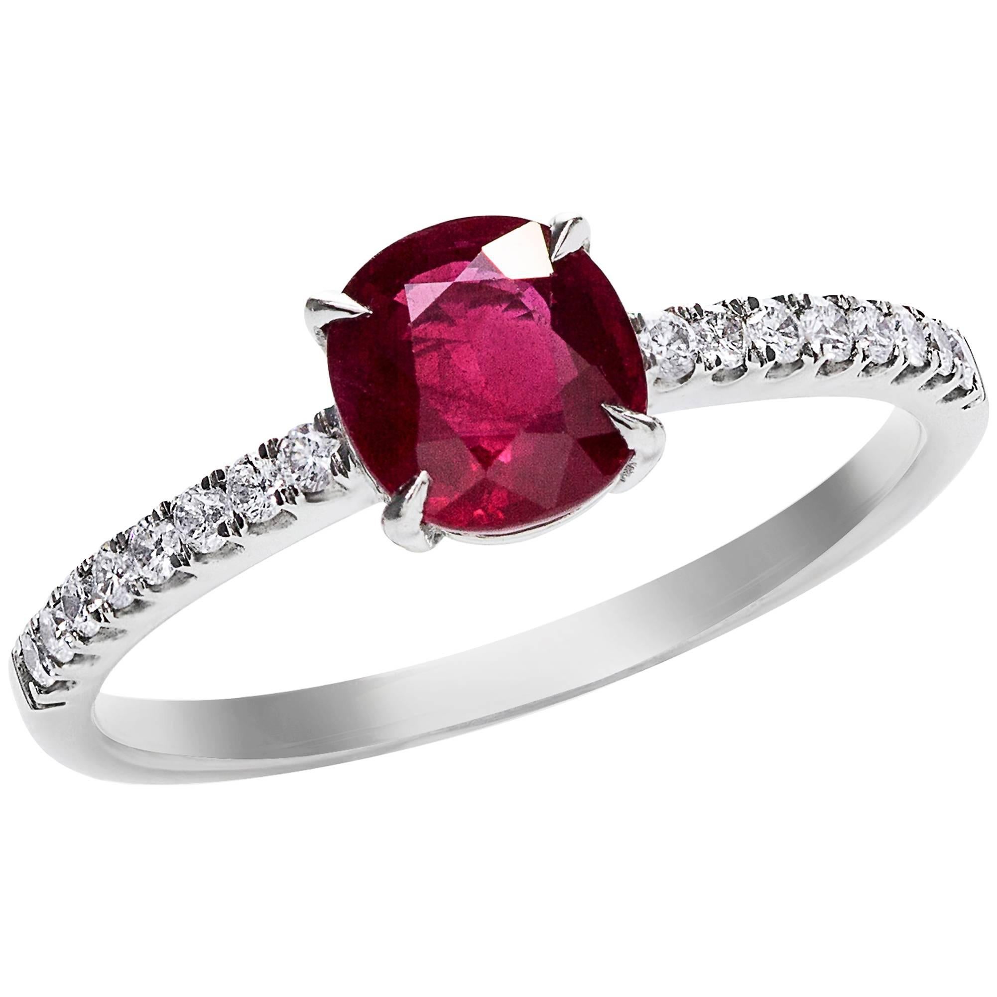 Cushion Cut Ruby Diamond Gold Engagement Ring