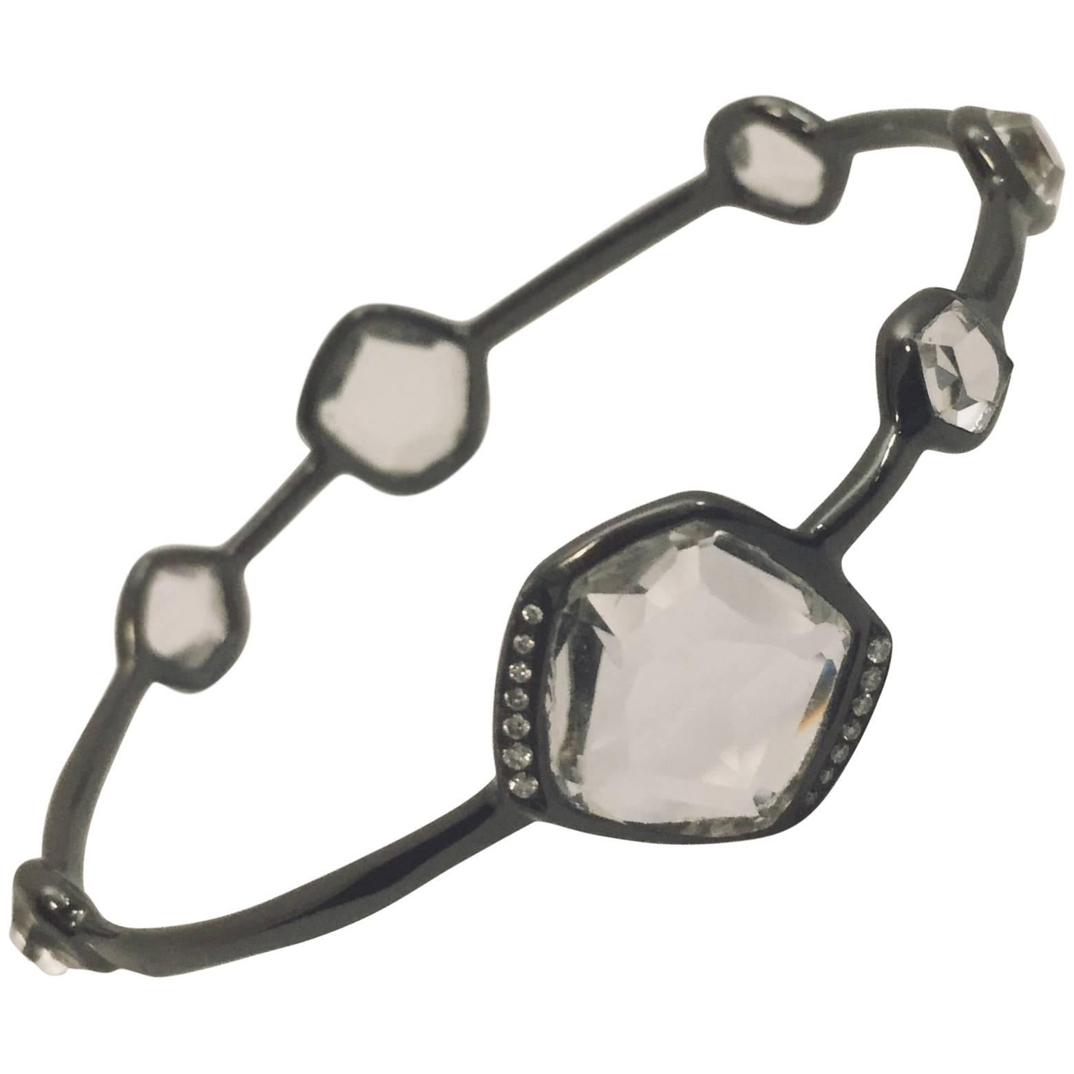 Ippolita Blackened Sterling Silver Rock Candy and Diamond Bangle Bracelet For Sale