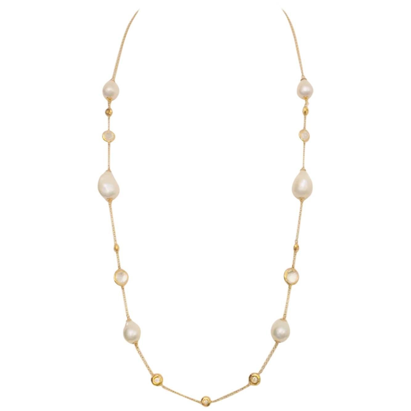 Ippolita 18 Karat Baroque South Sea Pearl, Diamond and Quartz Necklace For Sale