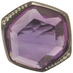 Impressive Ippolita Blackened Sterling Silver Amethyst and Diamond Ring