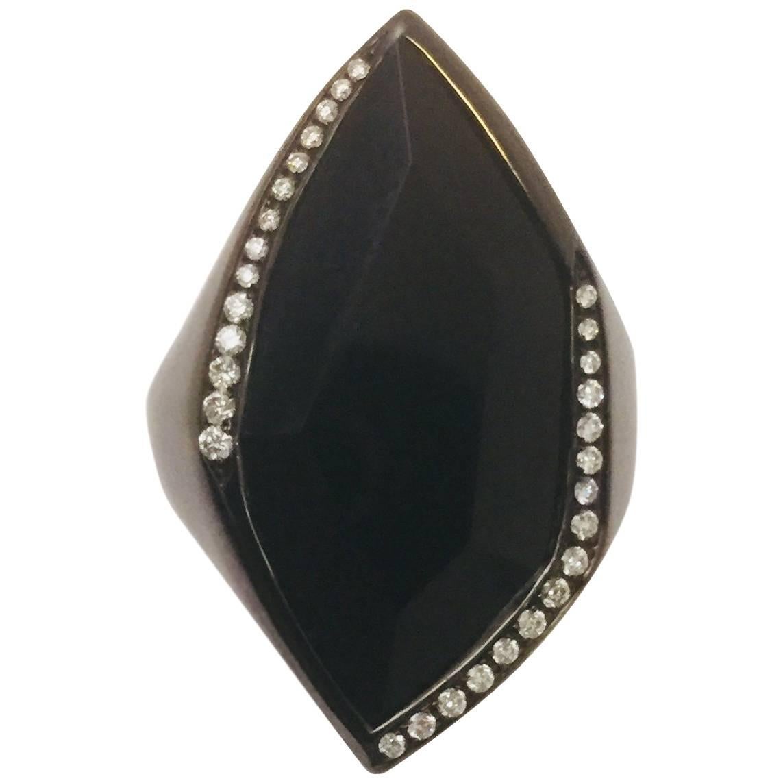 It's Ippolita! Blackened Sterling Silver Onyx and Diamond Ring For Sale