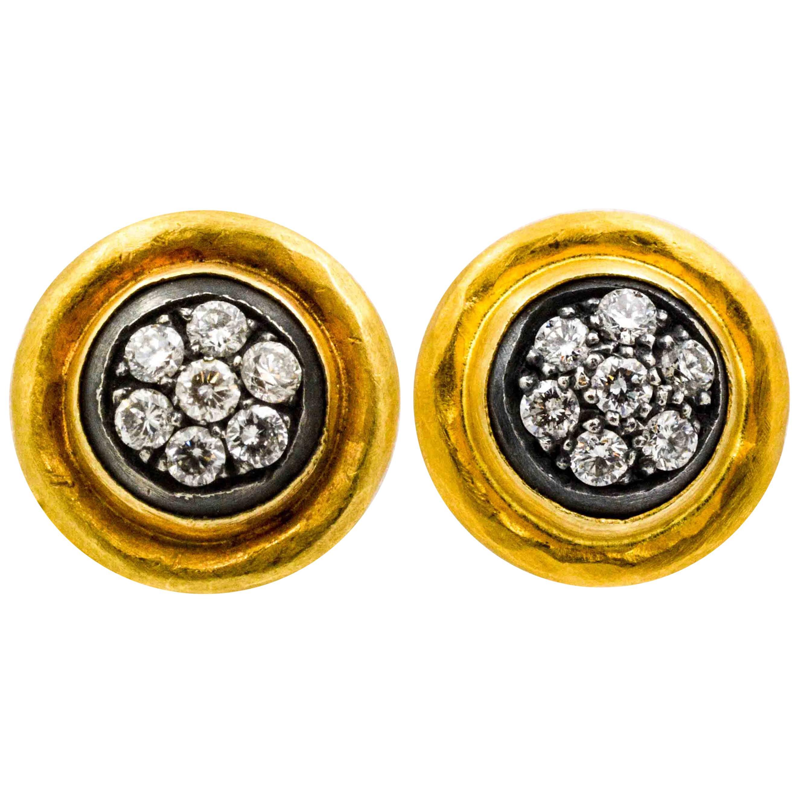 Lika Behar 24 Karat Gold, Sterling Silver 0.48 Carat Diamond Stud Earrings