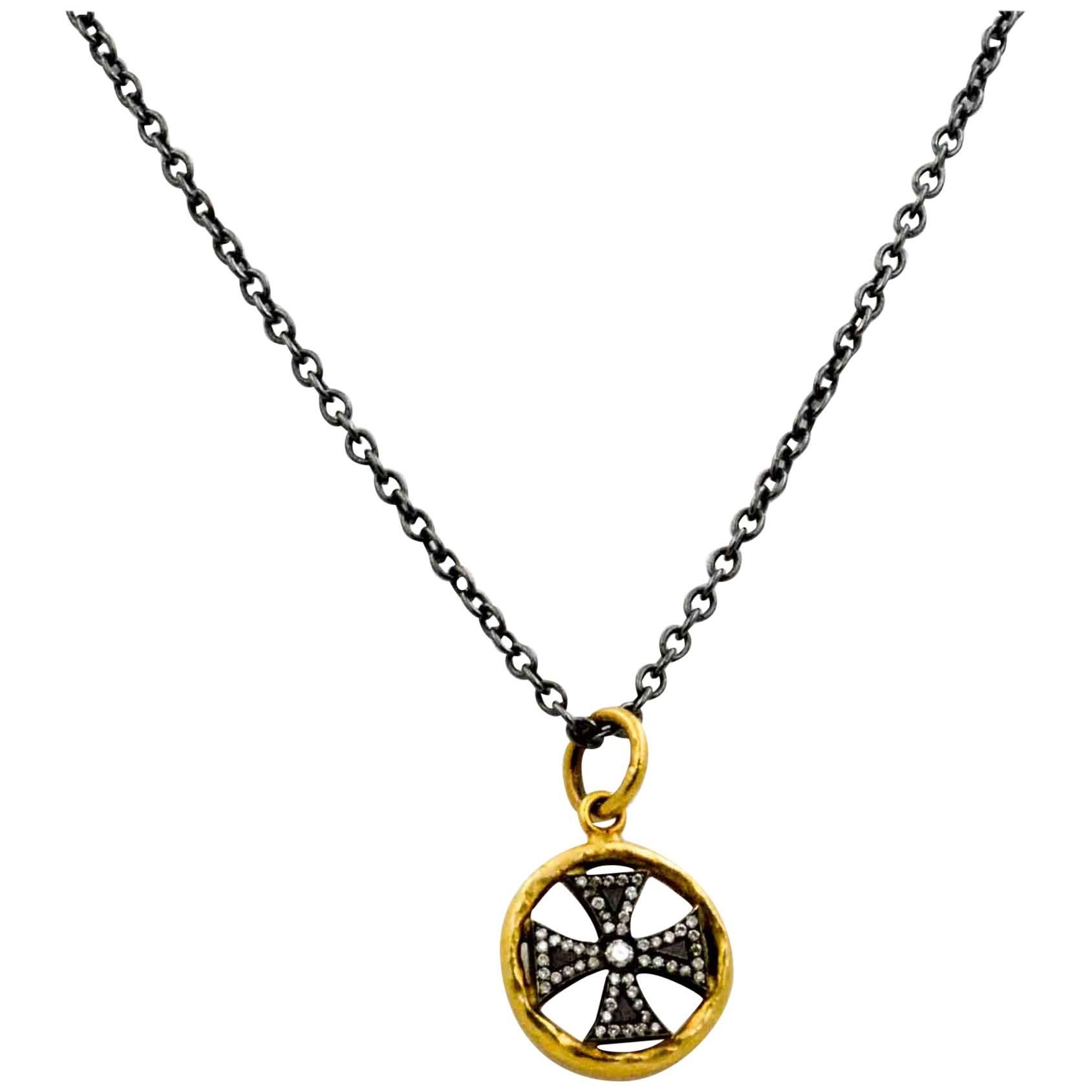 Lika Behar 24 KY Gold, Sterling Silver Maltese Cross Pendant, 0.18 Ct Diamonds