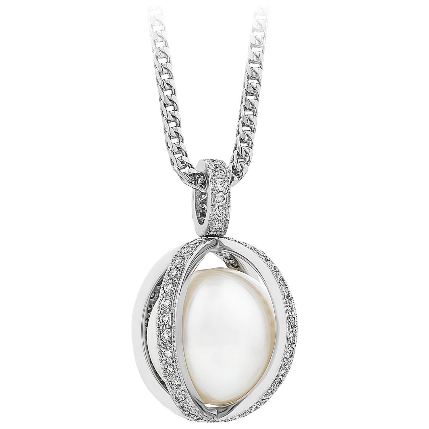 Handmade White Gold 
Le Cage
 Pearl Pendant For Sale