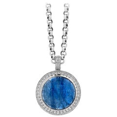 White Gold Kyanite and Diamond Halo Pendant