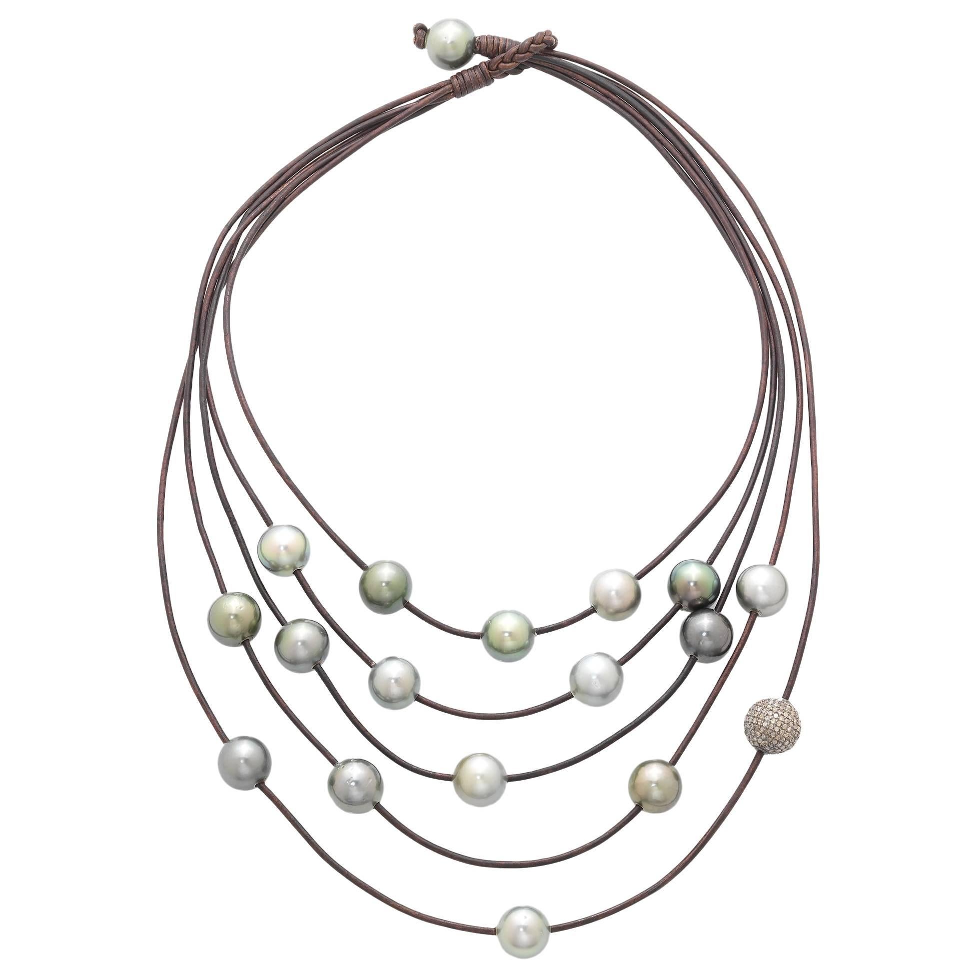 Vincent Peach Tahitian Pearl and Pave Diamond Constellation Necklace