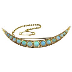 Antique Edwardian Opal and Diamond Crescent Brooch, Hallmarked Birmingham, 1909