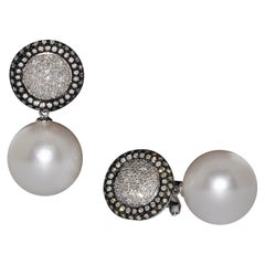 Cultured Pearls and Diamonds White Gold 18 Carat Chandelier Earrings