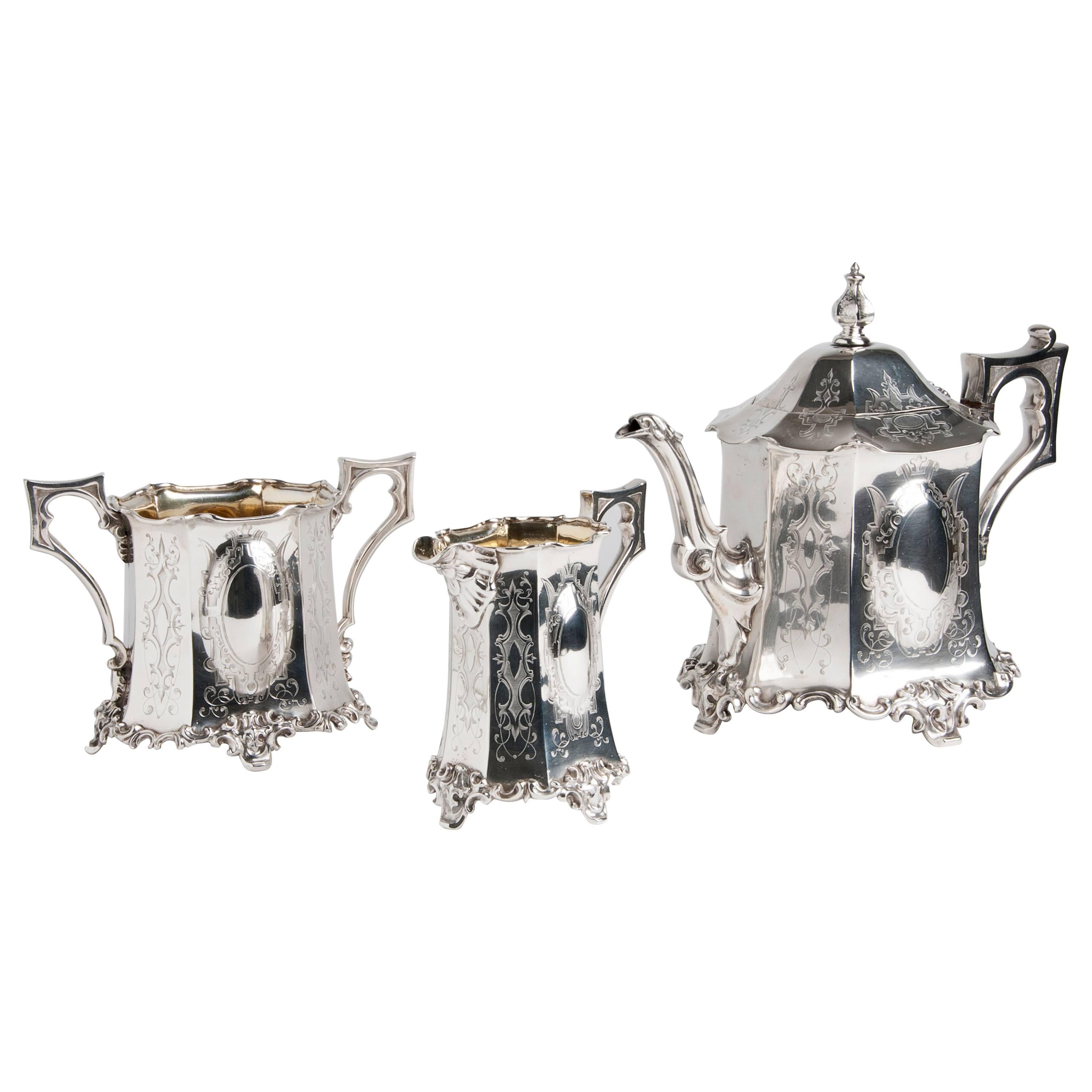 Exceptional Sterling Silver '925‰' Tea Service, Joseph Angell & Son, 1845-1846 For Sale