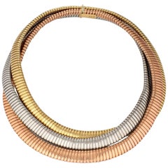 Tri-Color Gold Three-Strand Tubogas Vintage Necklace