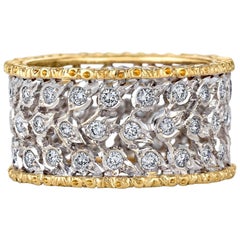 Buccellati 3 File Fogliette Diamond Gold Band Ring