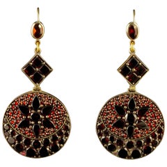 Antique Victorian Bohemian Garnet Gold Drop Earrings, circa 1900