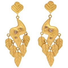 Gold Diamond Leaf Chime Earrings