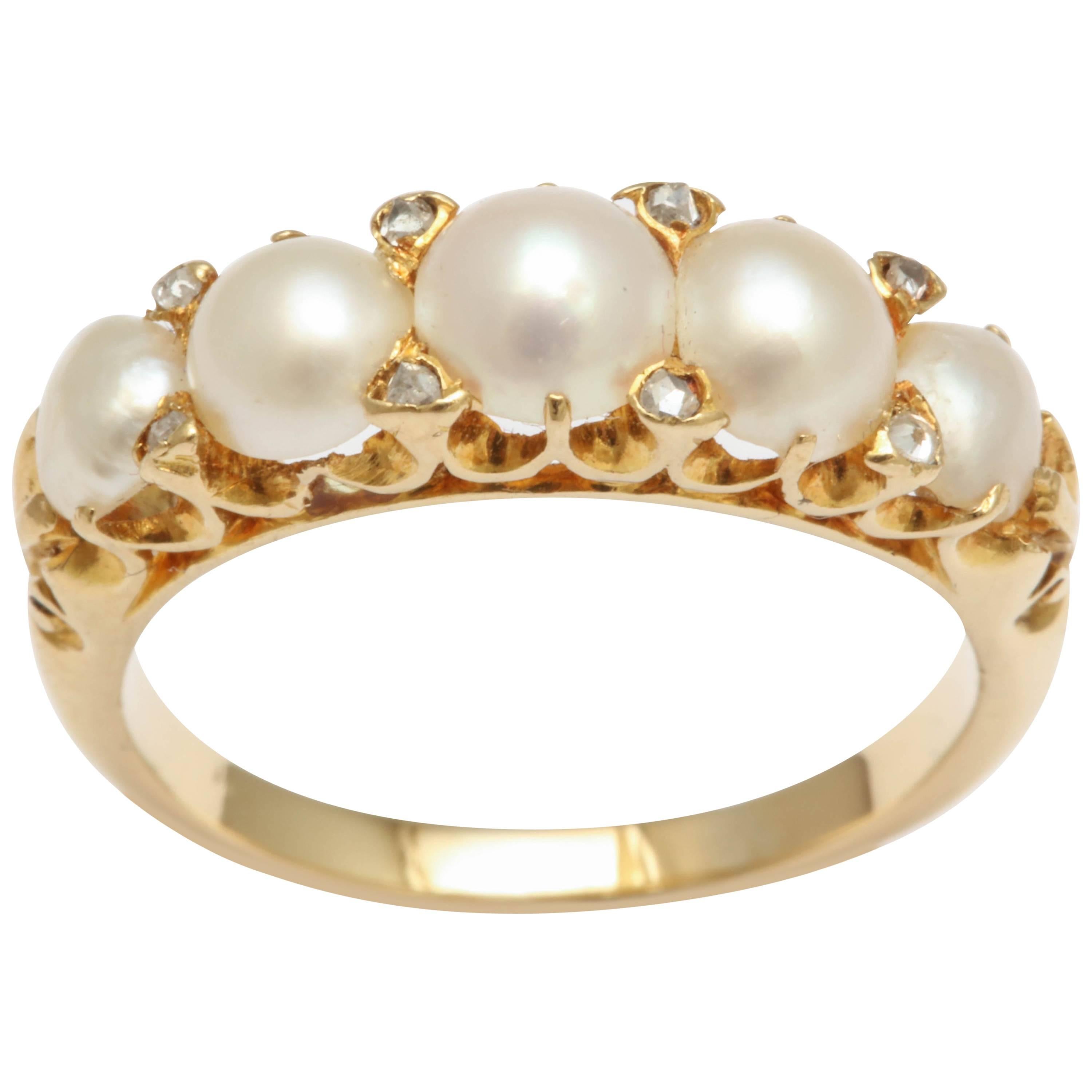 Pearl and Diamond Victorian Ring