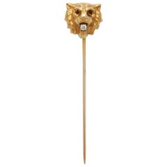 Garnet Eyed Lion Stickpin with Diamond in His Mouth