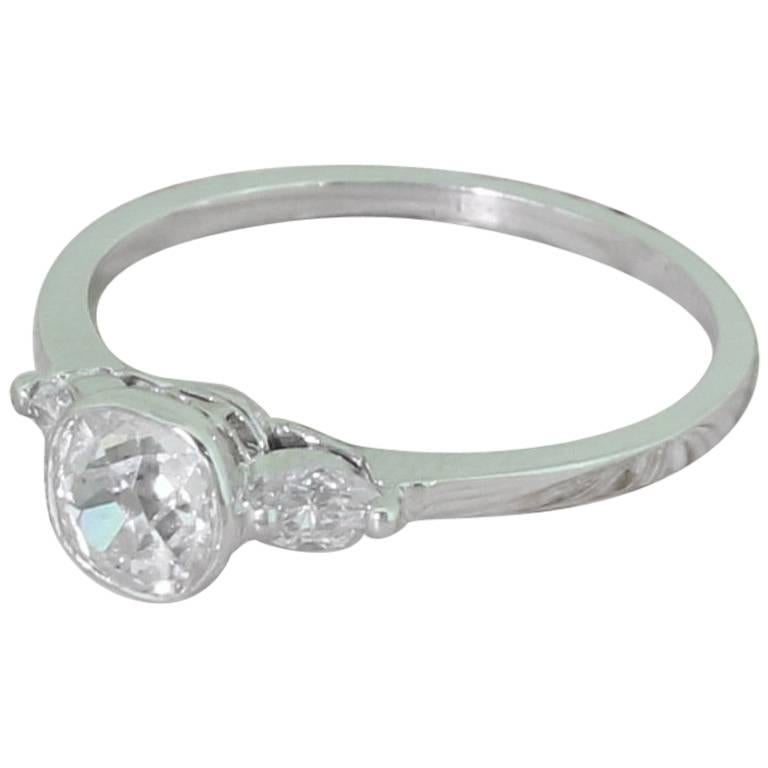 Midcentury 0.78 Carat Old Cut Diamond Engagement Ring, French, circa 1950