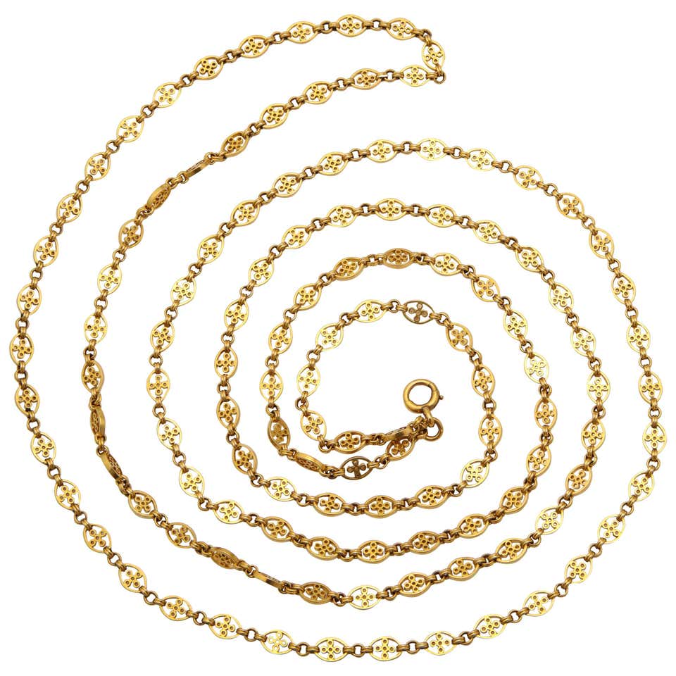 French Art Nouveau 62 Inch Long Gold Filigree Link Chain at 1stDibs ...