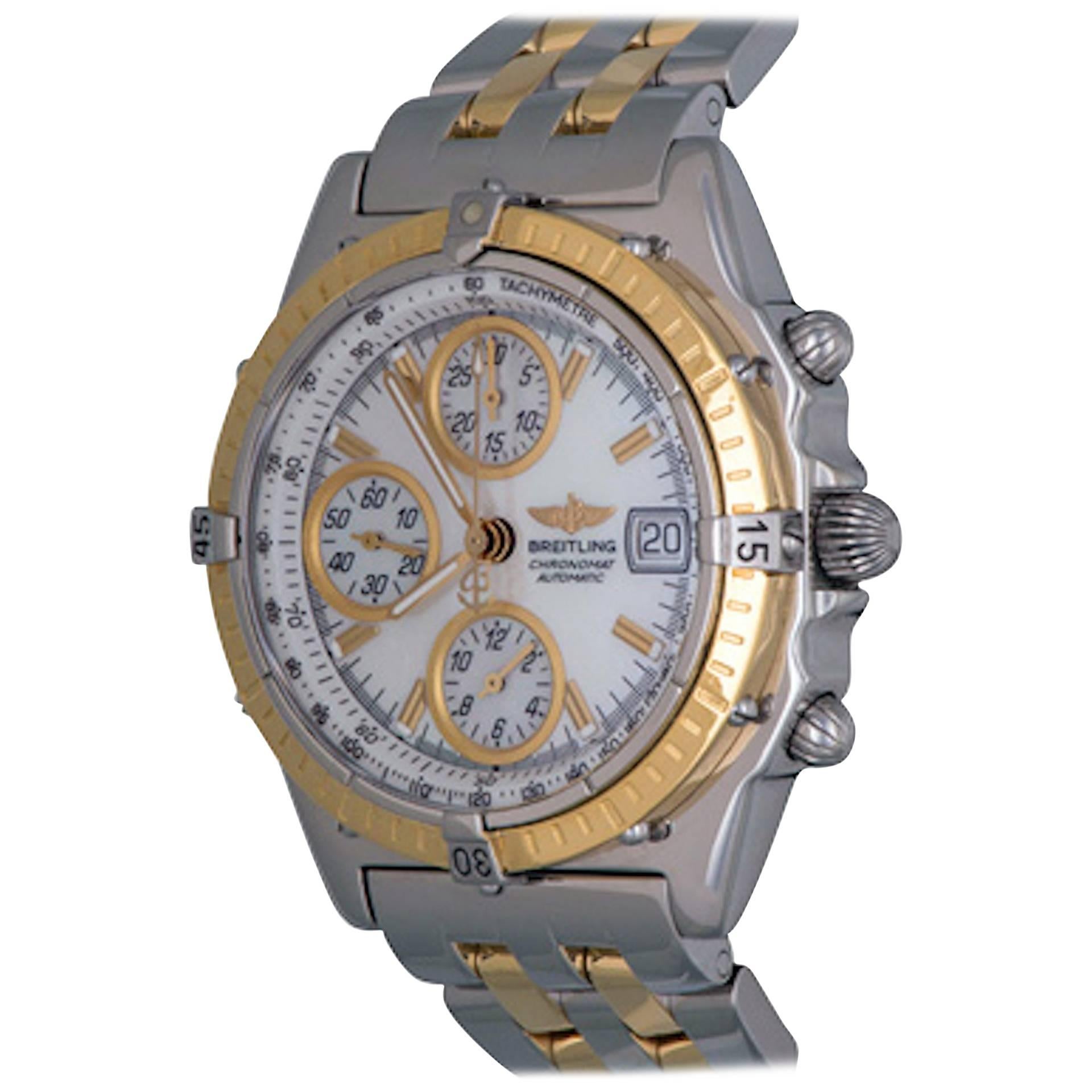 Breitling Yellow Gold Stainless Steel Chronomat Chronograph Automatic Wristwatch For Sale