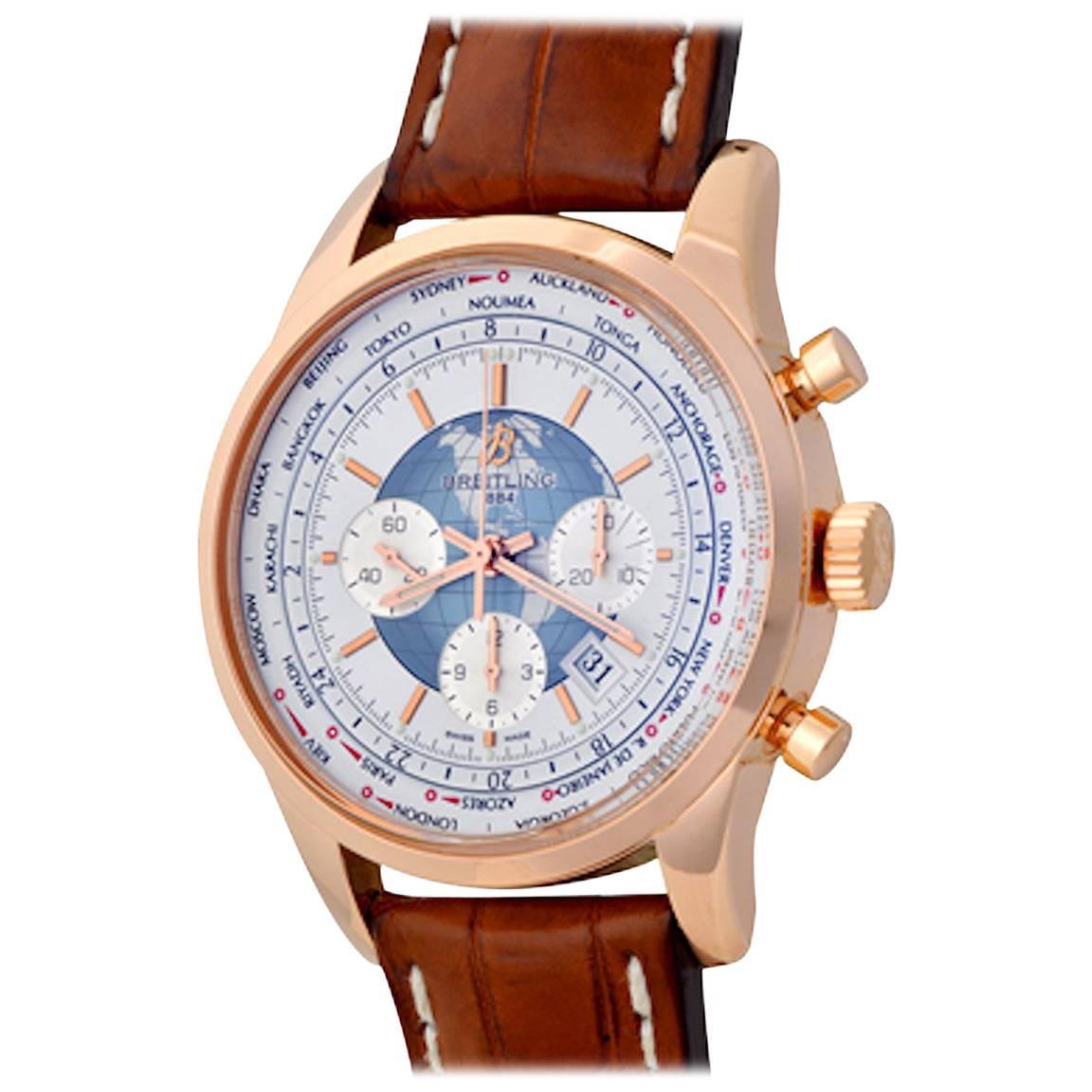 Breitling Rose Gold Transocean Chronograph Automatic Wristwatch Ref RB0510UO