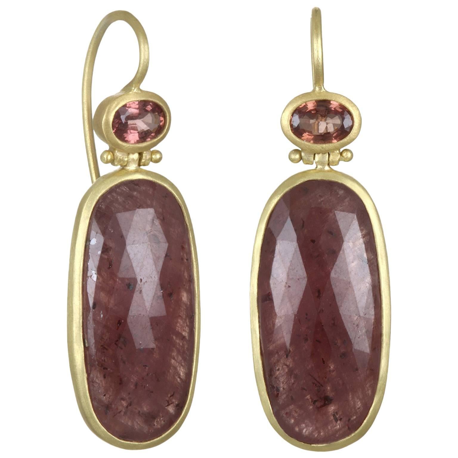 Faye Kim 18k Gold Sapphire Bezel Drop Earrings