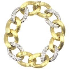 Italian Diamond 18 Karat Two-Tone Satin Finished Gold Link Bracelet