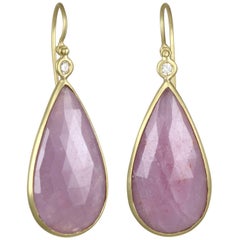 Faye Kim Pink Sapphire and Diamond Bezel Drop Earrings