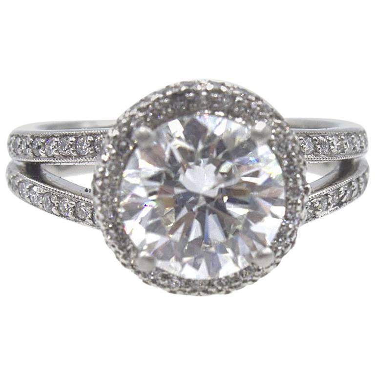 2.25 Carat Round Brilliant Diamond Halo Engagement Ring GIA Certified H/VS1`