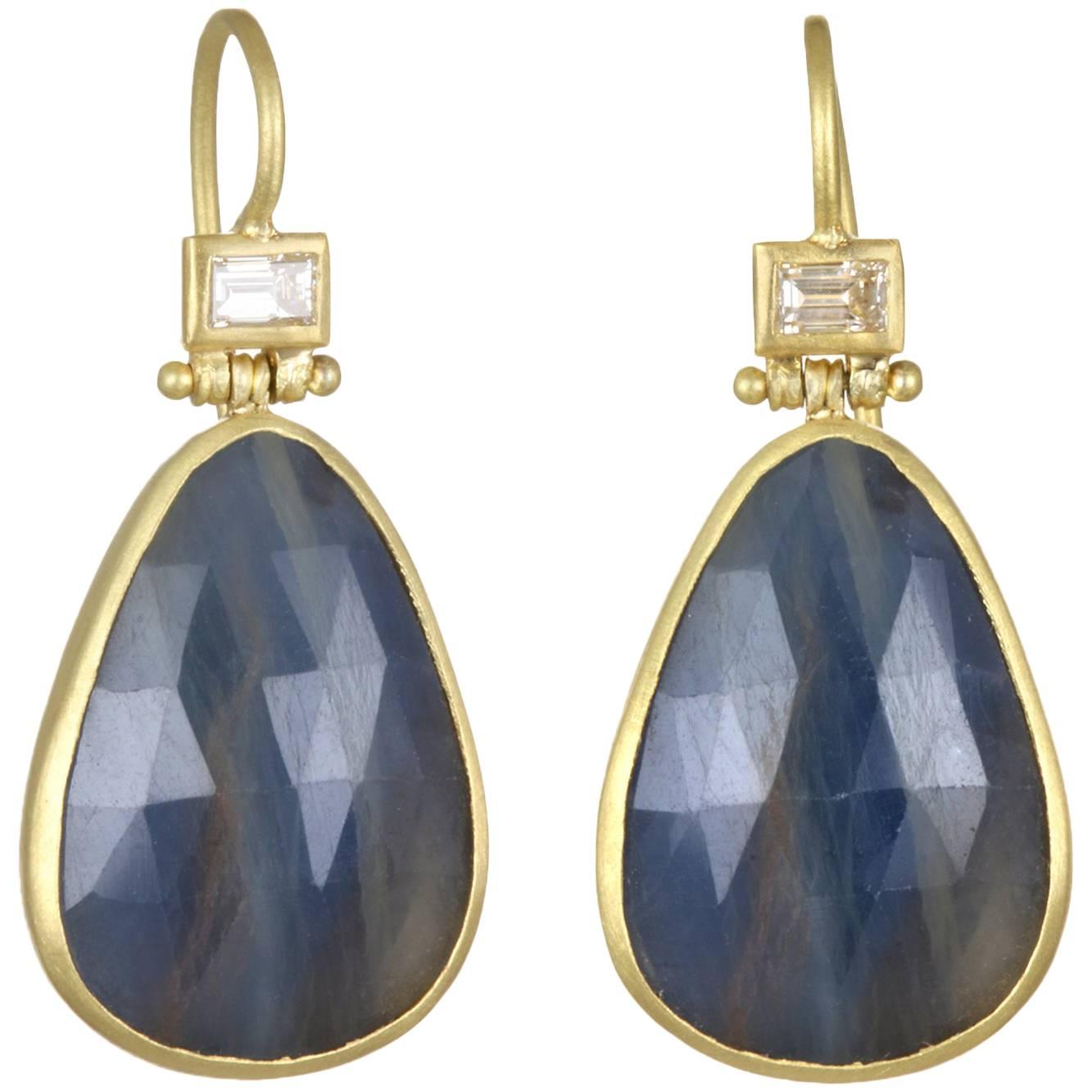 Faye Kim Blue Sapphire Diamond Hinged Earrings